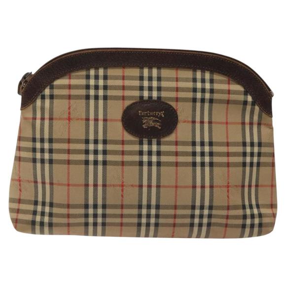 Burberrys Nova Check Clutch Bag Canvas Beige Silver Auth 116056